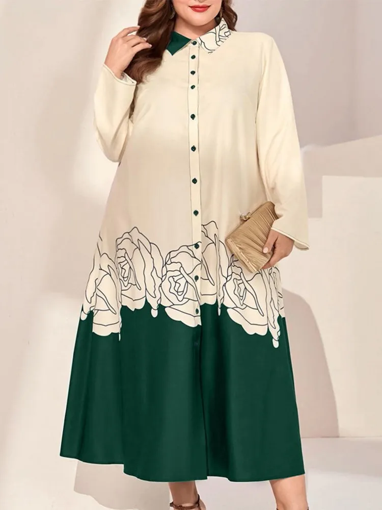 L-4XL Plus Size Clothes Dresses Women Robes Spring Autumn Long Sleeve Street Style Casual 3XL 4XL Big Size Long Dress Oversized 2