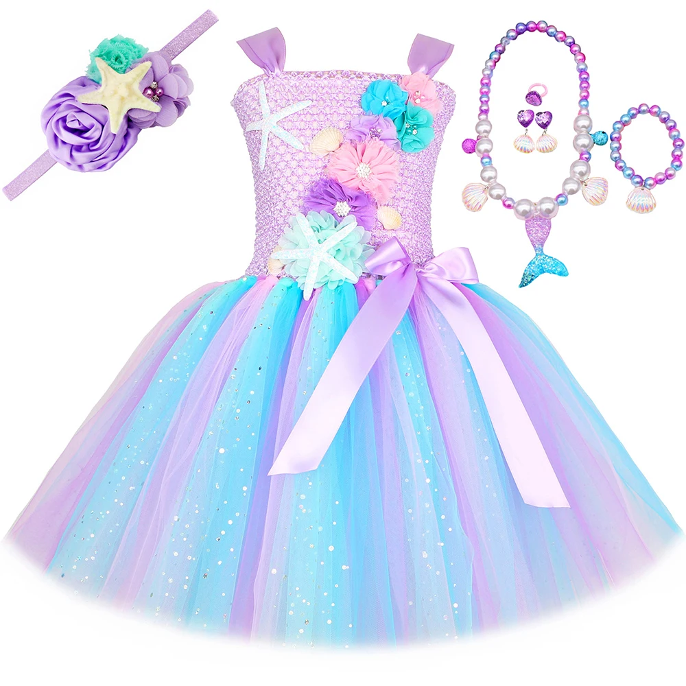 

Flowers Girls Mermaid Tutu Dress Glitter Pastel Little Mermaid Princess Costume for Kids Halloween Birthday Party Dresses Outfit