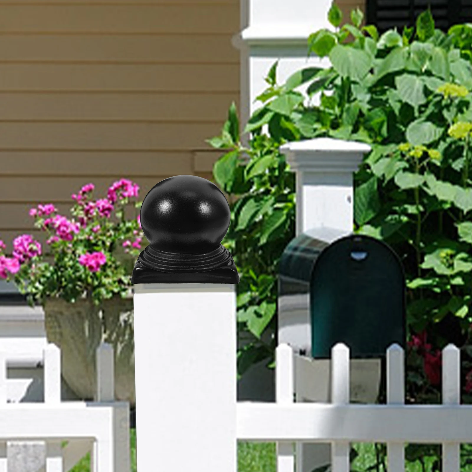 

2Pcs Black Metal Fence Ball Cap Post Tops Sturdy Outdoor Fence Finials Replacement Post Covers Garden Yard Decoration