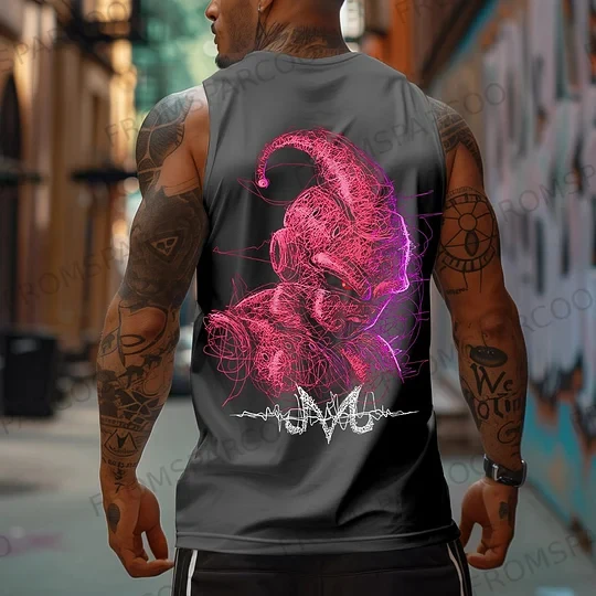 Demon 2026 New Hot Summer Cartoon Tank Top Men Anime Graphic Back Print Muscle Shirt White Street Style Tattoo Culture Design