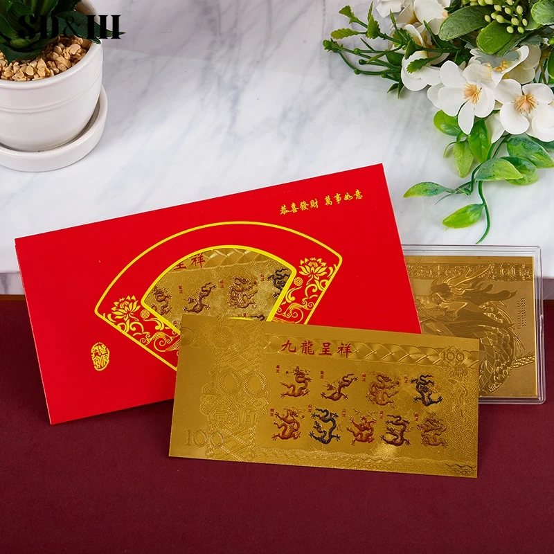 2024 Dragon Year Note Coin Gold Plated Celebrating Commemorative Notes For Collection Home Decor Lucky Bag Guest Gift Crafts