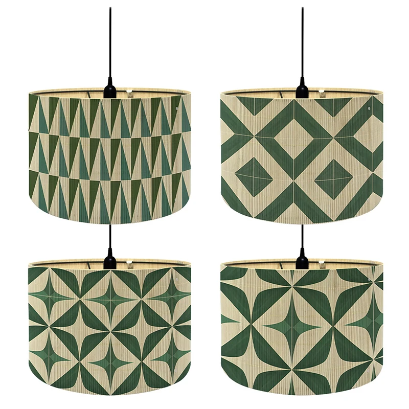 Green Series Geometric Design Bamboo Lampshade Japanese Retro Chandelier Wall Lampshade Homestay Hotel Home Decor for E27 Lamps