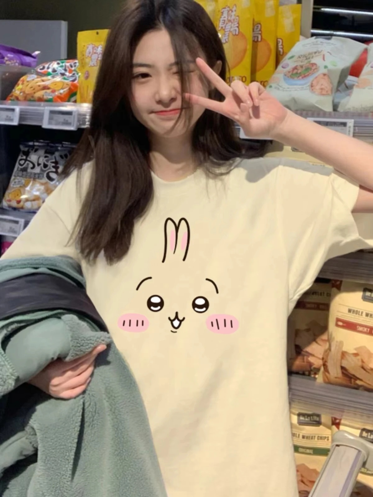 Cute Chiikawa Hachiware Usagi Trio T-shirt Thank You for Waiting Unisex Soft Cotton Y2K Harajuku Casual Short Sleeve Tee