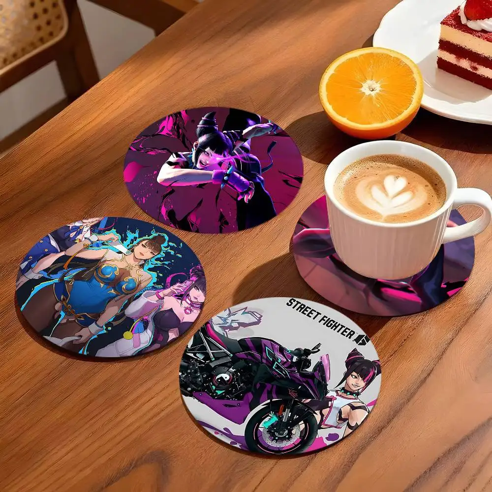 Character Juri Han S-Street F-Fighter Coasters 10cm Round Wooden Suitable For Drinks Tea Coffee Home Gift Choice Holidays