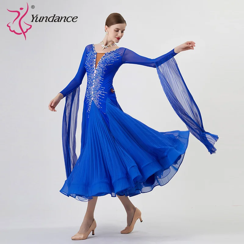 B-22207 مخصص جديد القياسية الدولية قاعة الرقص فستان جودة عالية لؤلؤة الحرير قاعة الرقص فساتين للبيع #3