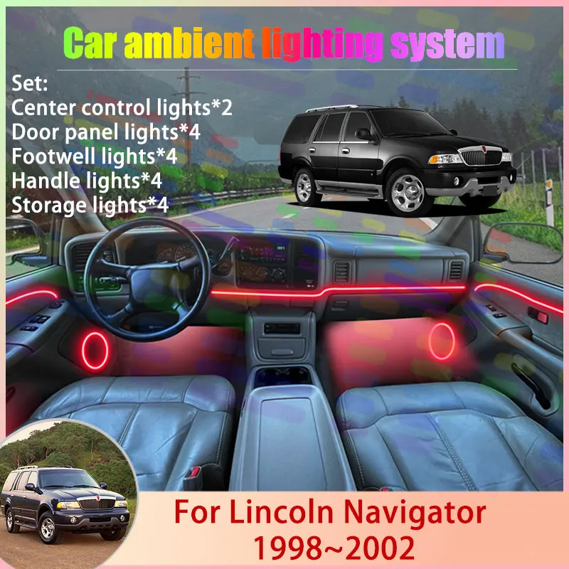 Para Lincoln Navigator UN173 1998~2002 MK1 1999, Juego de Luces Ambientales para Auto 2/24 en 1, Lámpara RGB con Efecto de Sombra, Conjunto de Luces Ambientales