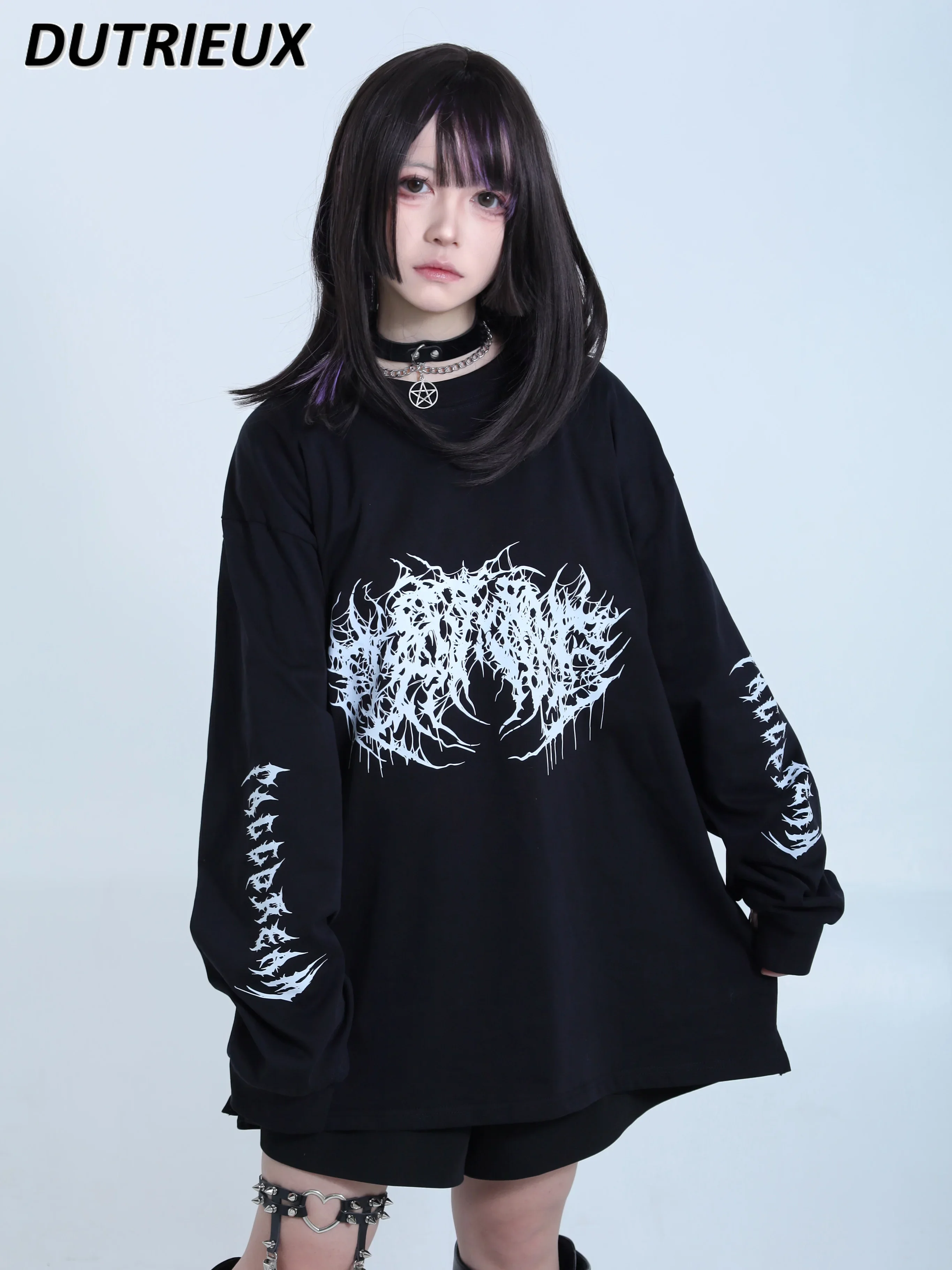 

Fashion Long Sleeve Tops for Women Subculture Japanese Style Crew Neck Pullover Loose Gothic Dark Lady Casual Sweatshirt