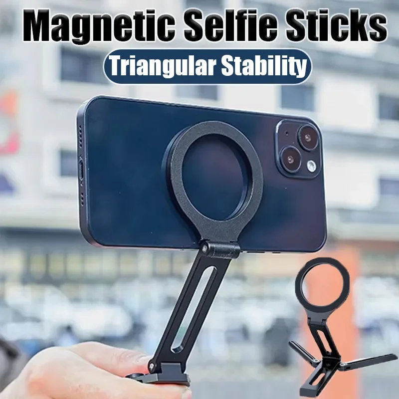 

Magnetic Triangular Stability Selfie Sticks Double Folding Portable Phone Stand Outdoor for iPhone 16-12 Smartphones