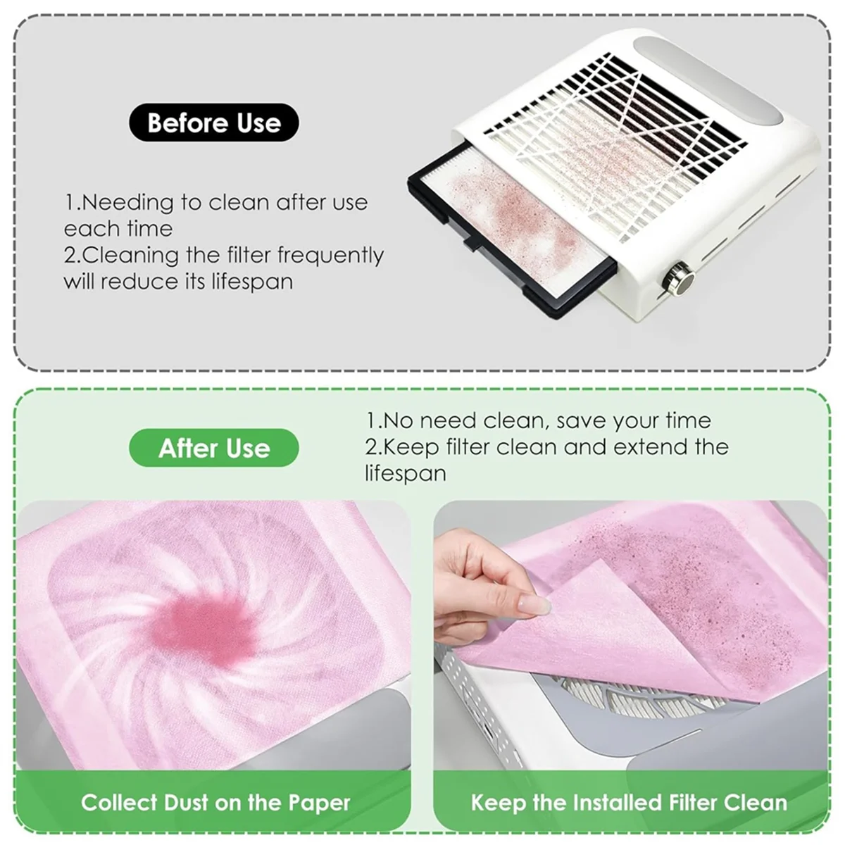 ABNJ 300 Sheets Nail Dust Collector Filter Paper: Disposable Dust Vacuum Filter for Most Nail Dust Fan Extractor Machine B