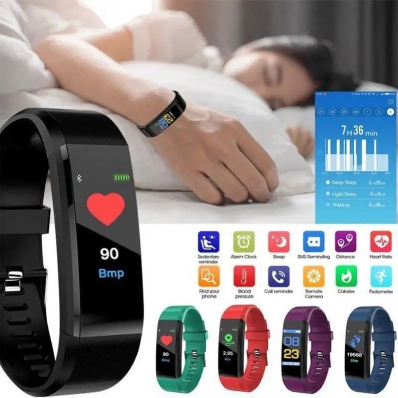 115Plus-reloj inteligente deportivo compatible con bluetooth, pulsera de salud, podómetro de Fitness con frecuencia cardíaca, 115