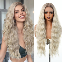 DWY 13*1 Lace Synthetic Wigs for Women Long Wavy Lace Wigs Brown Blonde Ombre Lace Hair Middle Part Natural Hair Heat Resistant