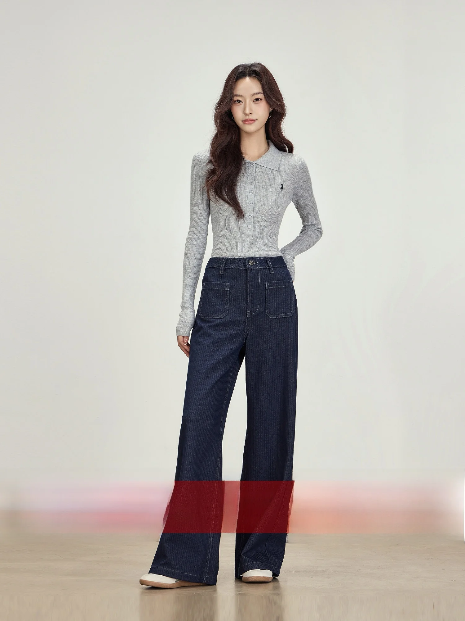 

High Waist Straight Leg Denim Jeans Women's Four Way Stretch Deep Blue Pear Shaped Body Spring Autumn Simple Style Ladies Jeans