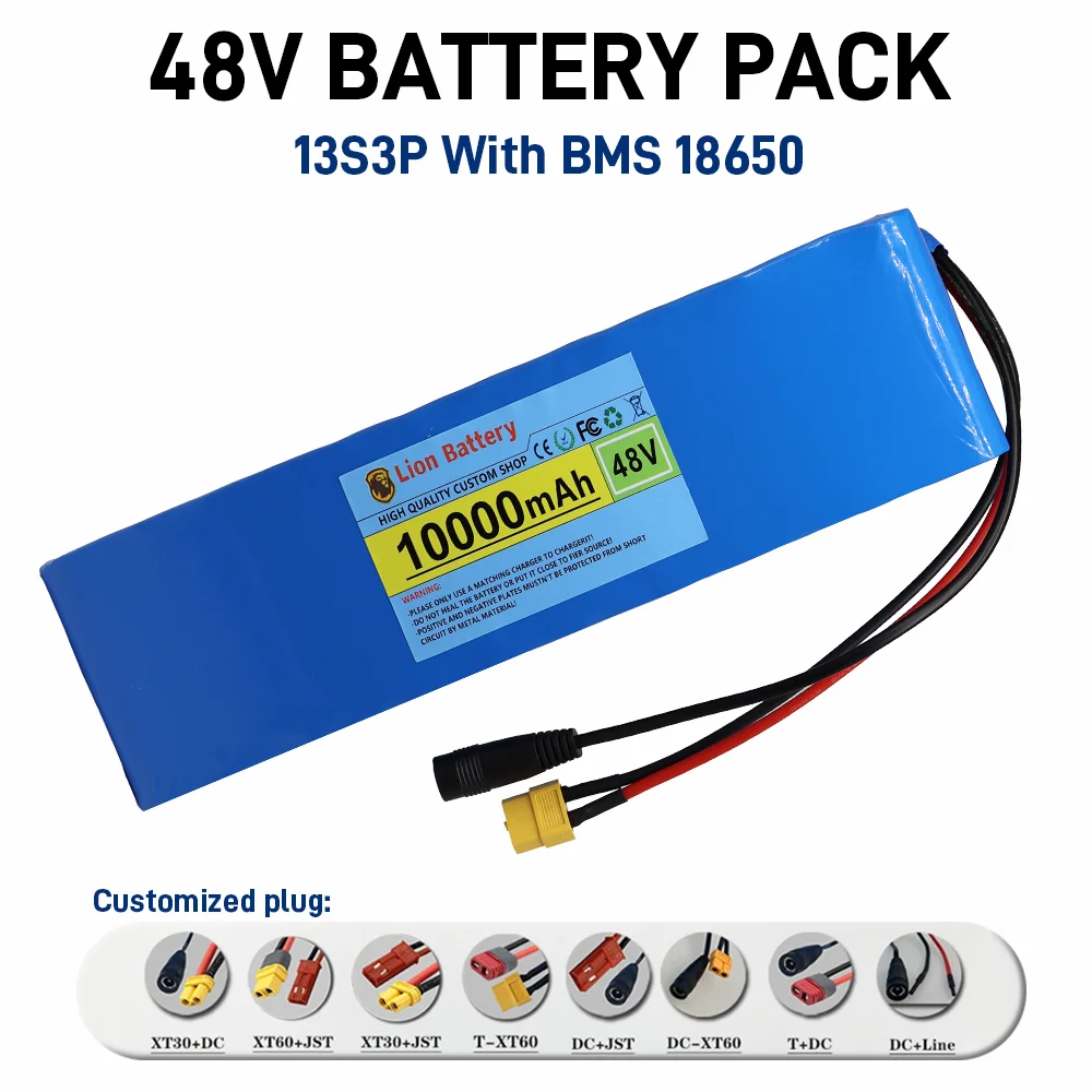 

High Power 18650 48V 13S3P 10000mAh Battery Electric Vehicle Electric Motorcycle DIY Battery with BMS + 54.6V 2A Charger