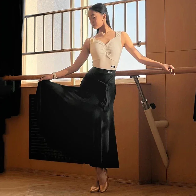 Ballroom Dance Clothes Women Sleeveless Flower Tops Black Ballroom Skirt Adult Latin Performance Costume Waltz Dresses DNV17958