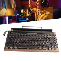 Typewriter Keyboard 83 Keys Vintage Wireless Bluetooth Mechanical Keyboard with Metal Round  Blue  Mechanical Keyboard