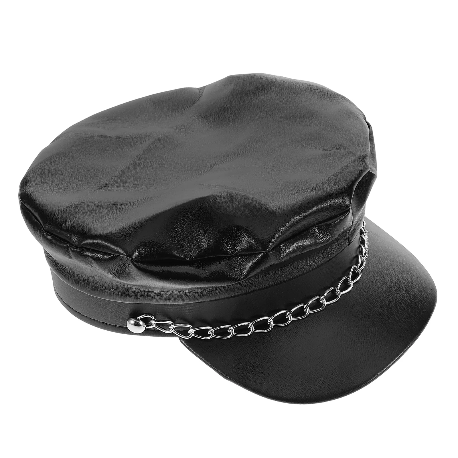 

Marine Hat Biker Hats For Men Pu Flat Top Chain Men Women Sailor Captain Cap For Yacht Sailing Party Travel Accessory