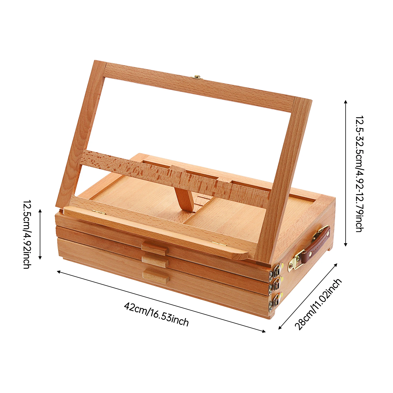Tabletop Drawing Board Stand with 3 Drawers and 11 Compartments, Beech Wood Storage Easel 0-60° Tilt Adjustable, Portable Sketch Box for Painting Supplies, Ideal Gift for Artists Beginners