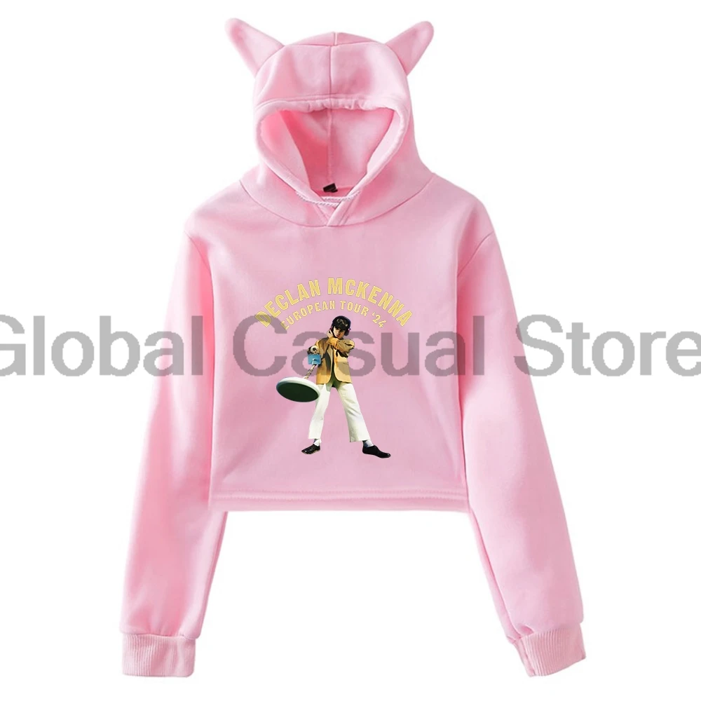 Declan Mckenna European Tour 2024 Pullover Female Cat Ears Hoodie Long Sleeve Crop Top Women Streetwear Fashion Clothes