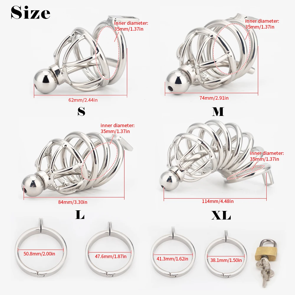 Male Stainless Steel Chastity‬⁩ Cage Lock With Metal Urethra Catheter Cock Cage Cock Ring Penis Ring BDSM Adult Sex Toys For Men