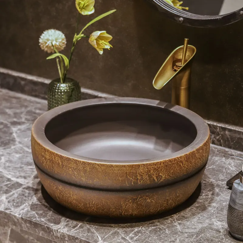 Gold color China Procelain wash basin sink ceramic art sinks Countertop wash basin ceramic bathroom sinks wash basin bathroom