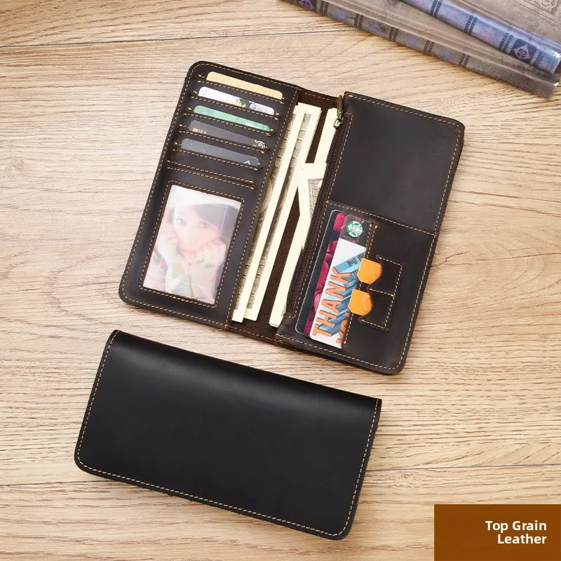 retro-men's-long-genuine-top-layer-cowhide-leather-wallet-ultra-thin-multi-card-slot-youth-fashionable-leather-clip