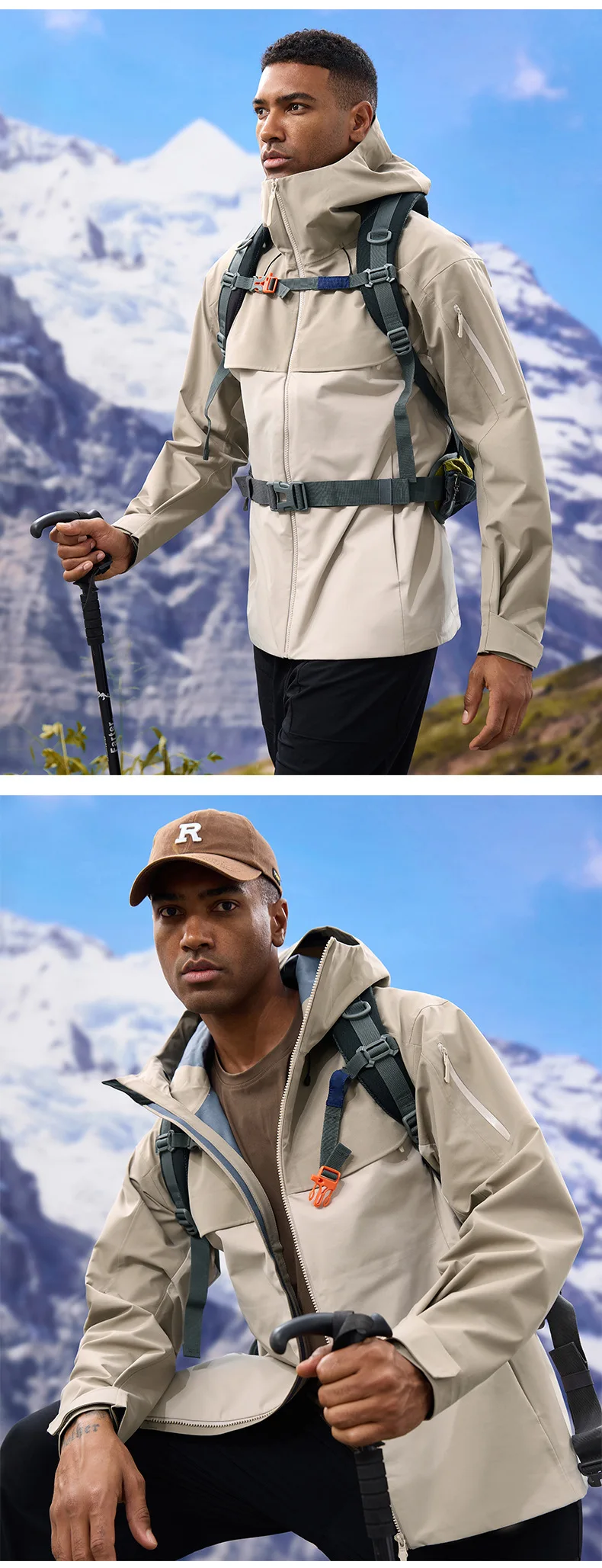 Herbst- und Winter-Hardshell-Windbreaker Winddichte Regenfeste Atmungsaktive Outdoor-Wander- und Bergsteiger-Skijacke mit Kapuze – Detail 26