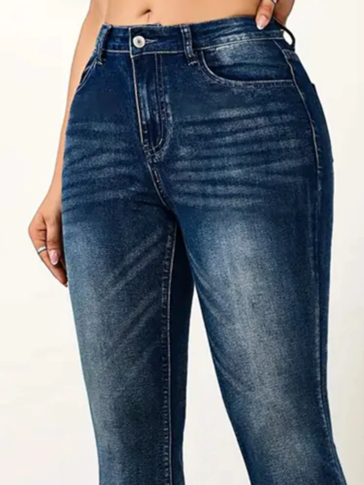 AOSSVIAO Pantalones vaqueros para mujer, pantalones vaqueros acampanados de cintura alta con botones y elásticos, pantalones ajustados lavados versátiles informales de estilo americano