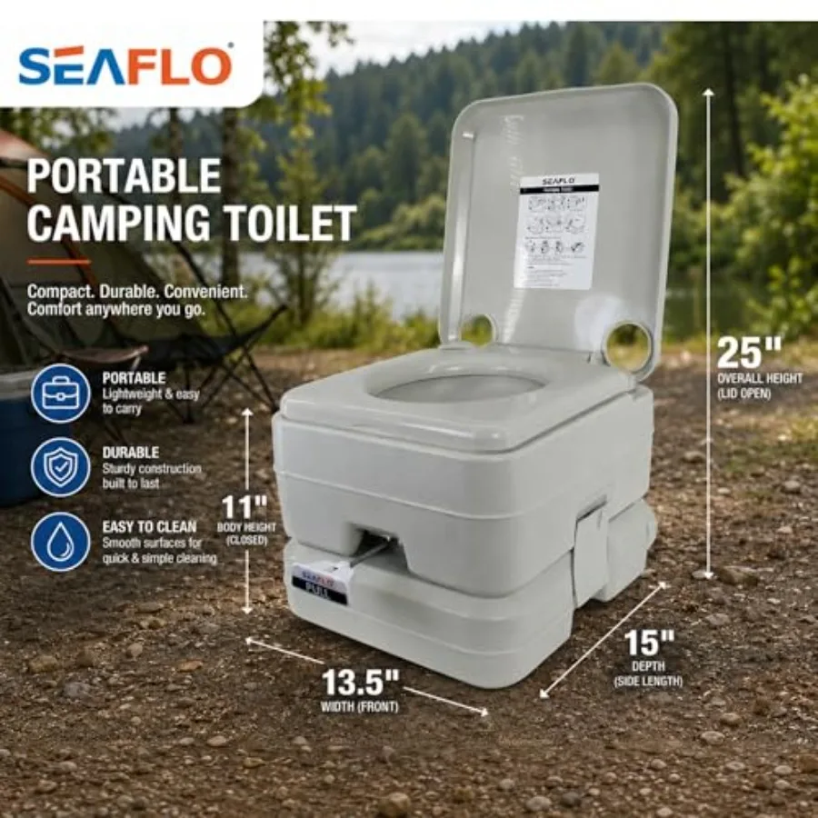 Portable toilet for camping RV boat elderly off-grid use, durable plastic construction, gray color, 5.8-gallon waste capacity w - view 5