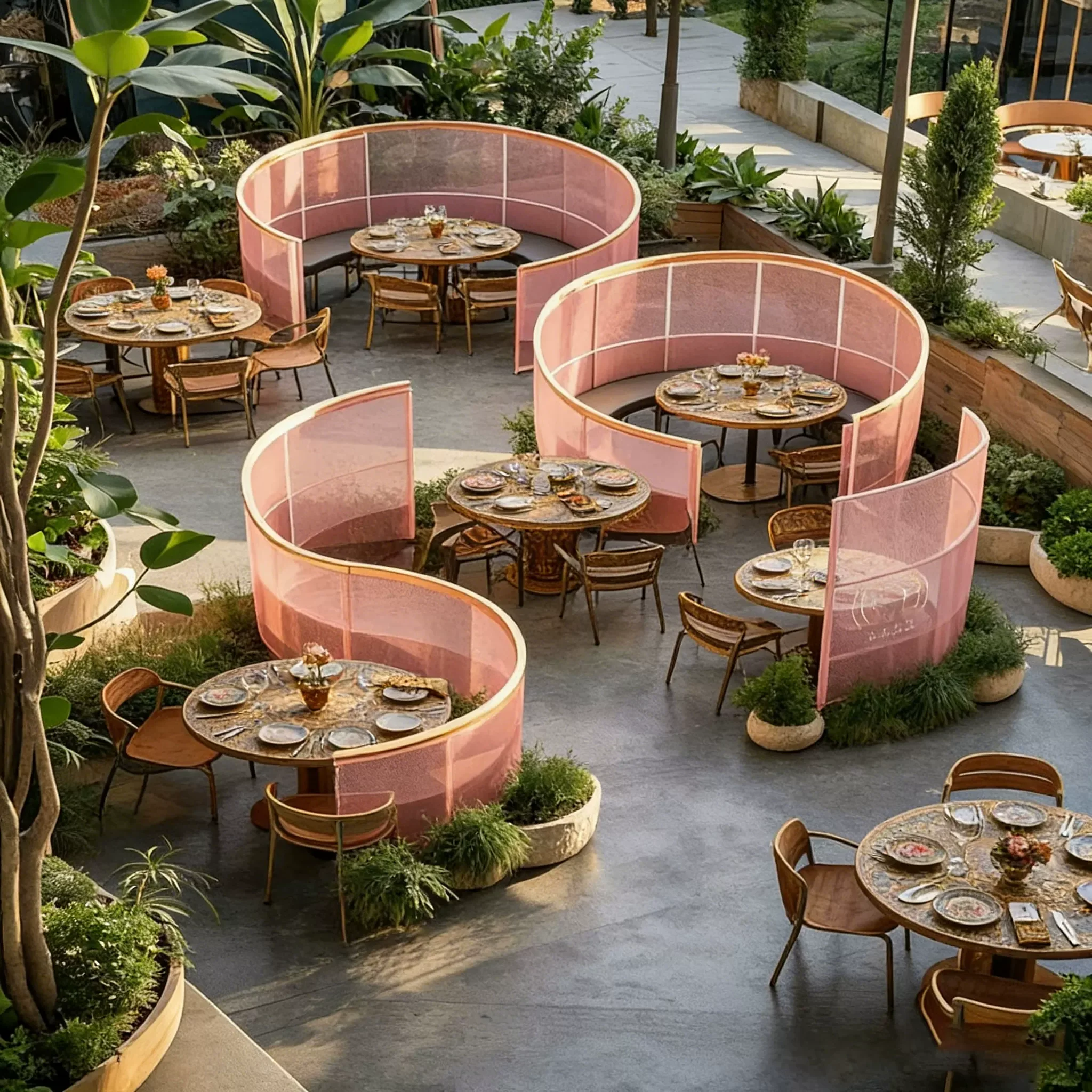 & Arc-shaped partition screen, wrought iron restaurant booth partition fence