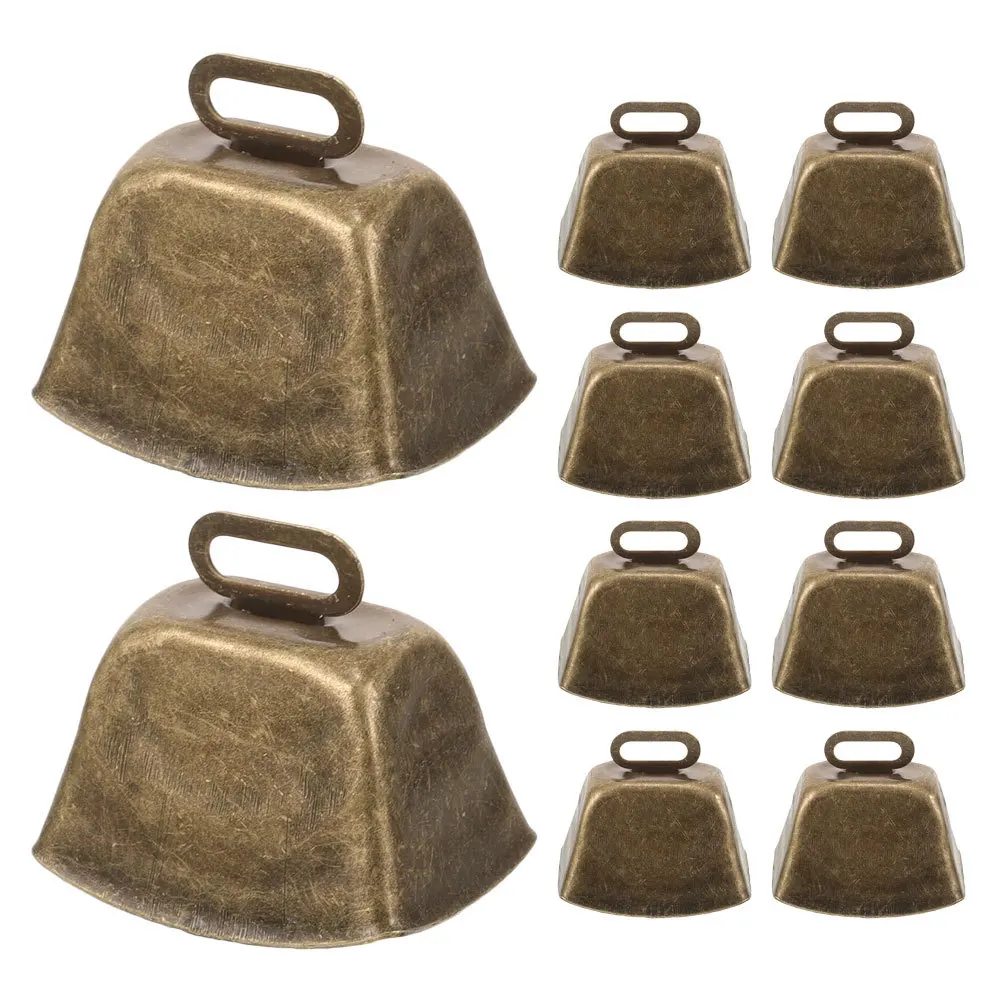 

10Pcs Vintage Metal Cow Bells Square Arc Edge Design DIY Crafts Wind Chime Ornaments Loud Farm Animal Bells Cowbell Ornaments