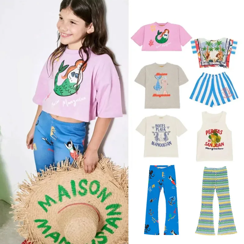 Girls T Shirt Short Sleeve Summer 2024 New Brands Stripe Designer Girls Tee Shorts Boys Cotton Top Boys Clothes Kids Clothes