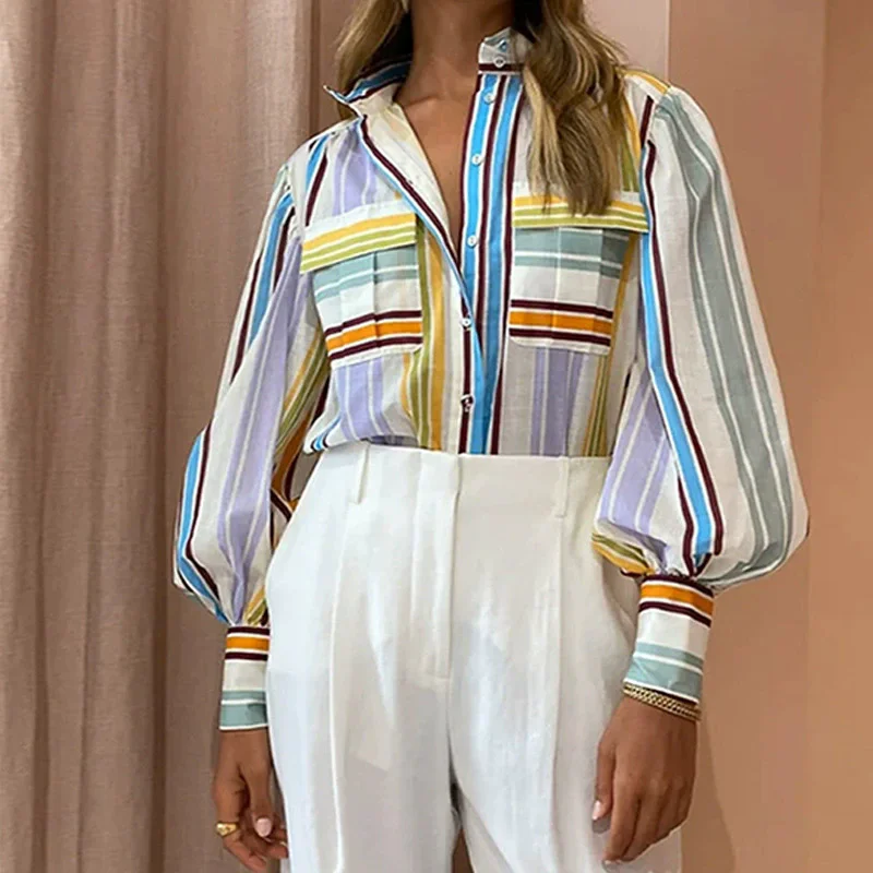 Camisa de manga larga con estampado de flores para mujer, blusa con cuello en V, Top de moda para mujer