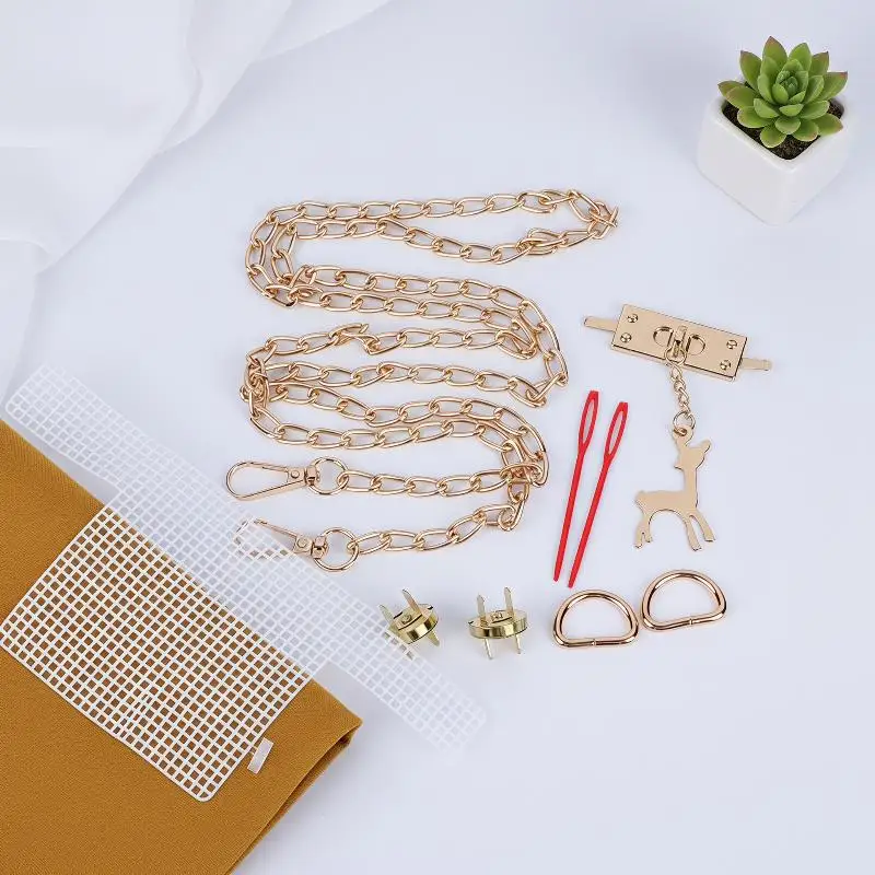 Light Blue Woven Crossbody Bag Handmade Gold Chain Deer Pendant Chic Casual Shoulder Purse for Outdoor Activities