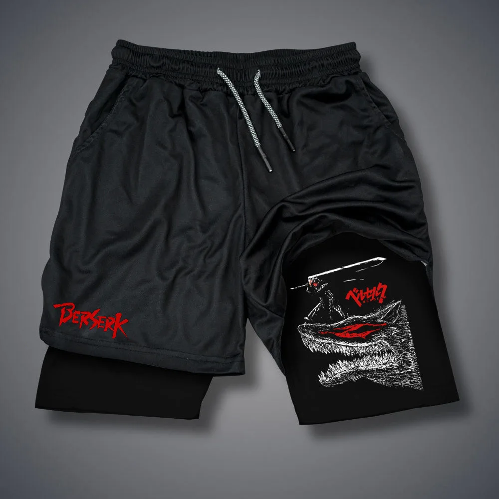 

Summer Men Fitness Shorts Quick-Drying Fake Two-piece Beach Shorts Printed Jogging Pants Double Layer 2-in-1 Sports Pants M-3XL