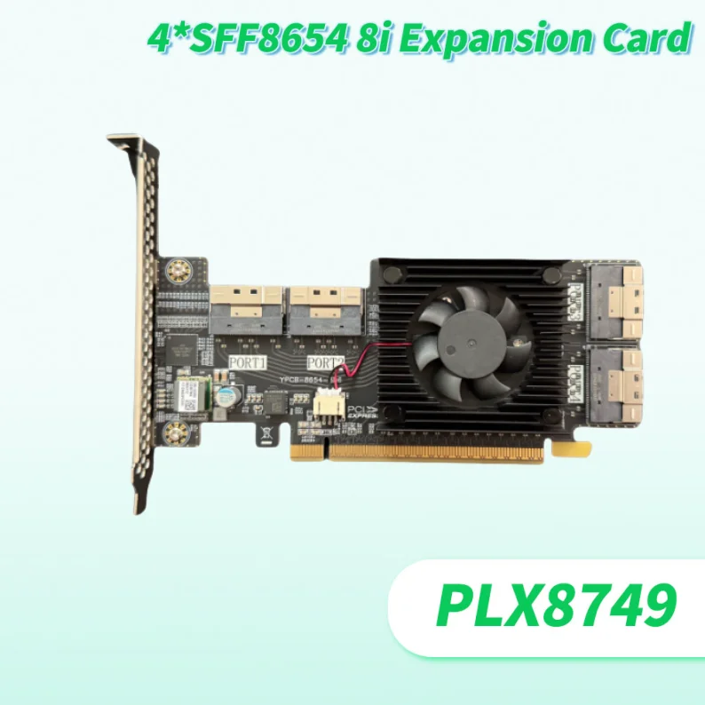 2025 بطاقة توسيع Plx جديدة PCIe 3.0 X16 خالية من الانقسام Plx8749 4xSFF8654 8i إضافة على البطاقات مع حاجز كامل/نصف الارتفاع 128GT/S