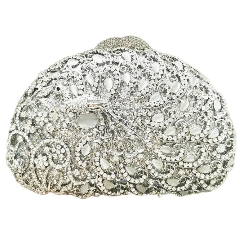 

WHTUOHENG Silver Stone Evening Bag Wedding Purses Rhinestone Bridesmaid Purse Diamond Crystal Dinner Banquet Phone Minaudiere