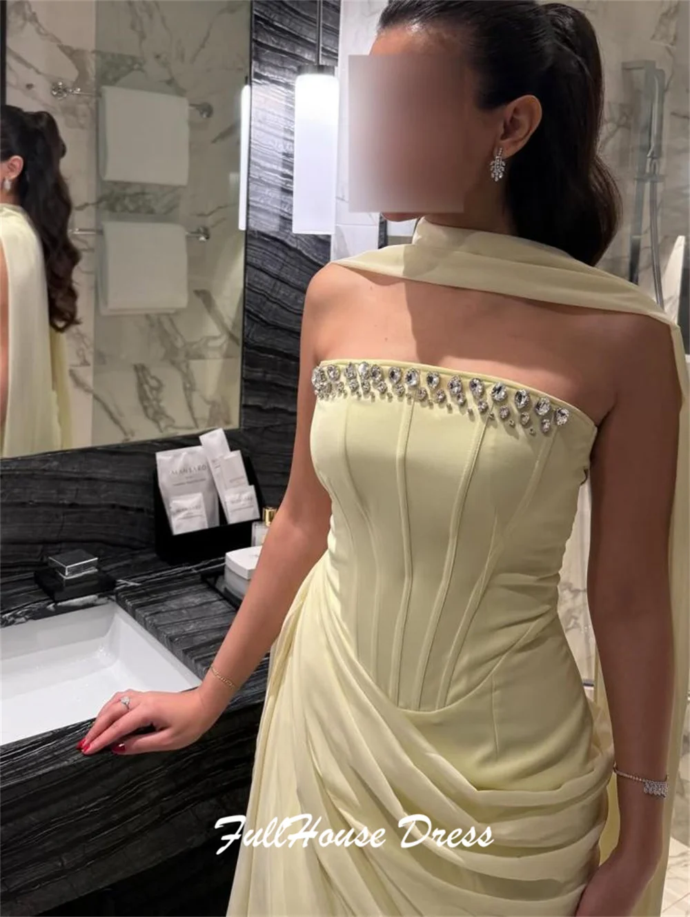 تخصيص متواضع قارب طوق الشيفون مطوي مساء اللباس مثير غمد طويل عارية الذراعين حزب ثوب لامعة مطرز كريستال