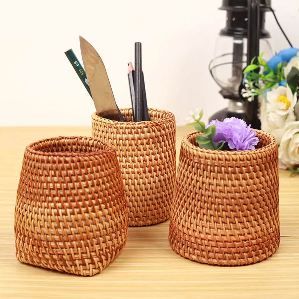 

1pc Tea Set Basket Rattan Woven Storage Container For Tea Accessories Pens Household Office Use Turriform Multi-Purpose Canister