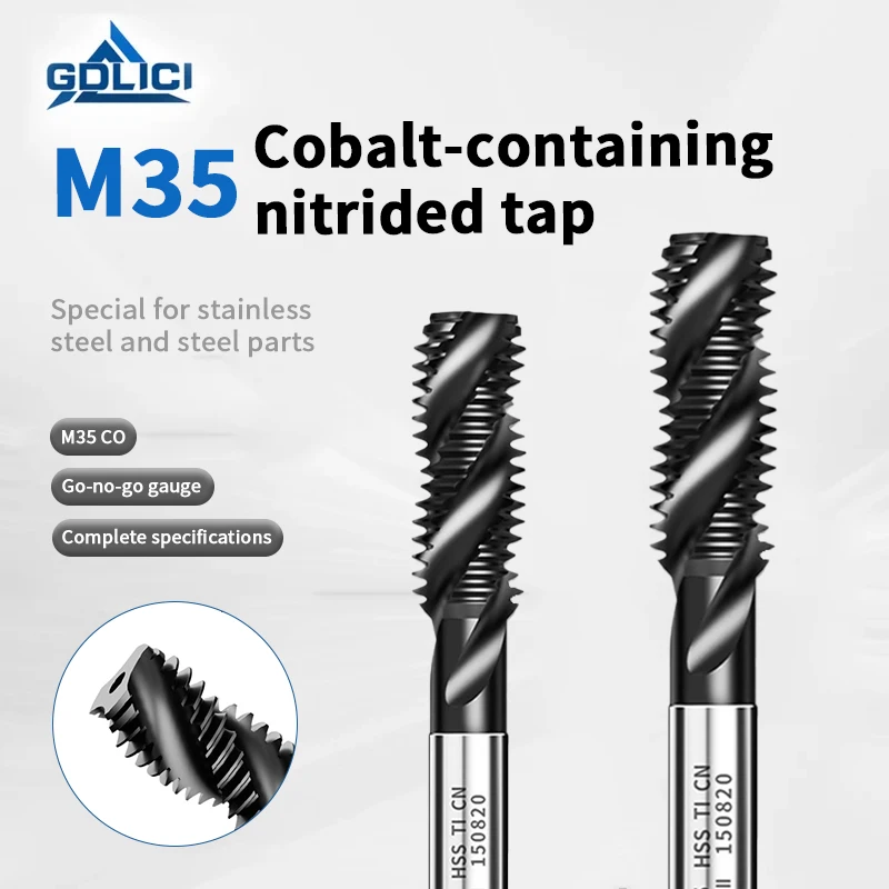 M35 صنبور آلة النتريد المحتوي على الكوبالت، صنبور حلزوني، مثقاب خاص للفولاذ المقاوم للصدأ، 4 م، 5 م، 6 م، 8 م، 10 م #1