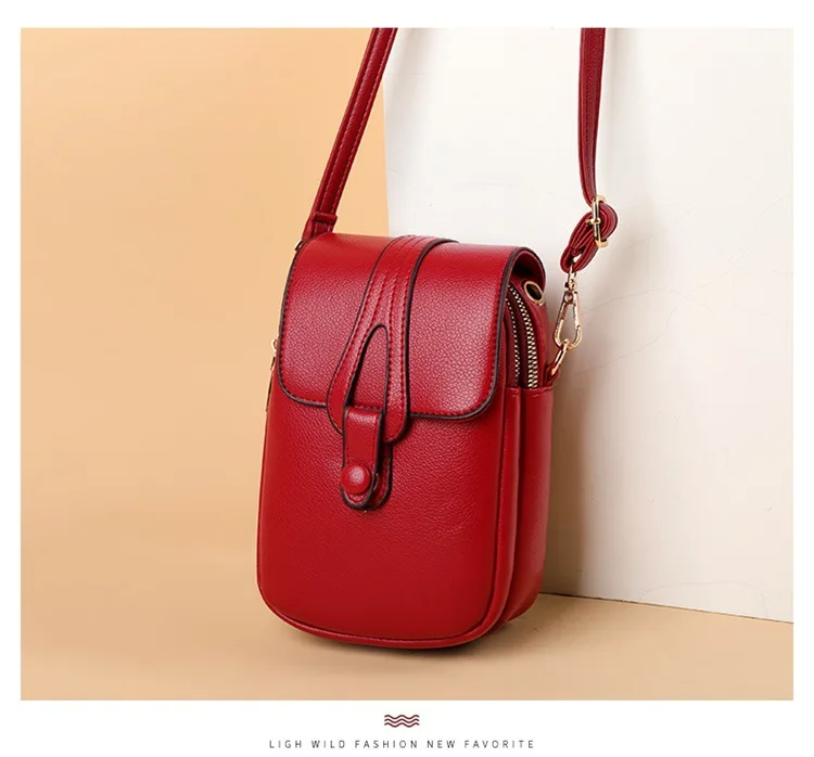 Mini-Multifunktions-Umhängetasche aus Leder für Handy/Sport, Cross-Taschen mit Kopfhöreranschluss, mehrlagige Damentasche mit Abdeckung – Detail 12