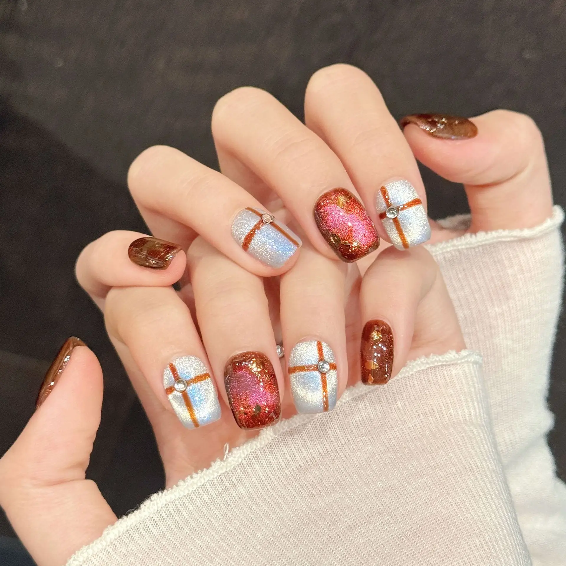10PCS Coffin Handmade Press On Nails,Contrasting Color Cool And Fierce Style,Suitable For Festivals Parties And Daily Wear.