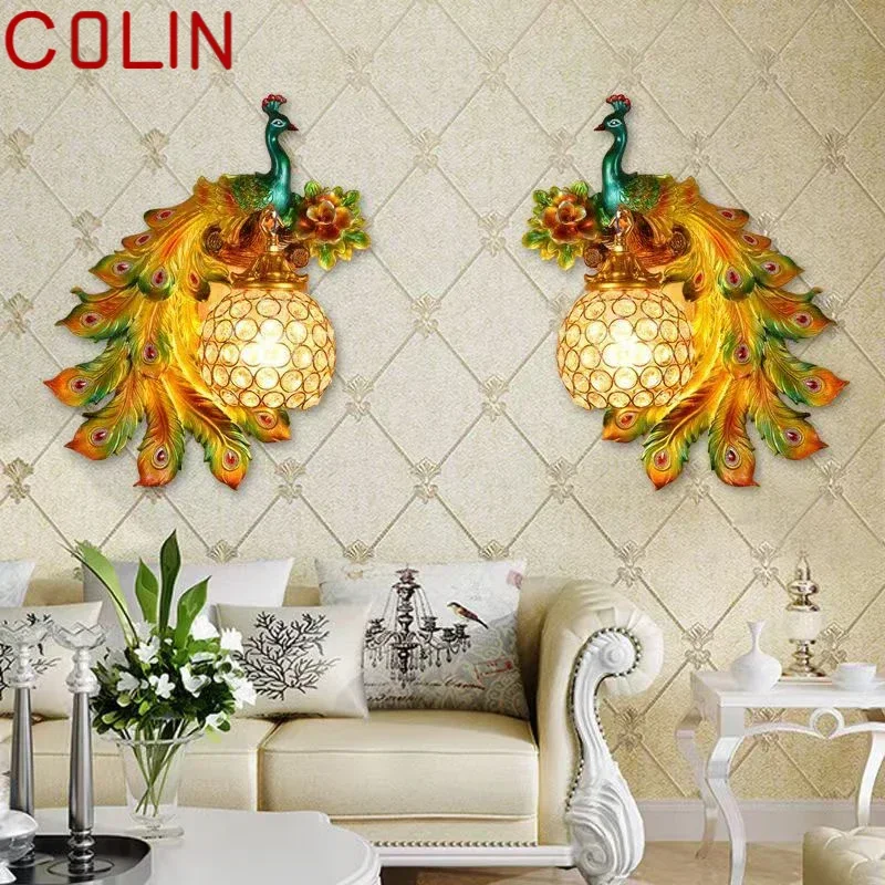 COLIN Modern Peacock Wall Sconce Lamp LED Creative Devise Crystal Resin Light For Home Living Room Bedroom Porch Decor