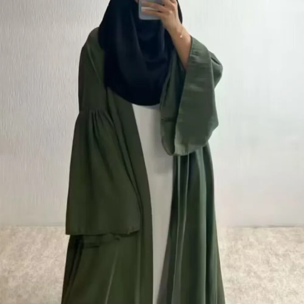 Women Eid Muslim Abaya Dubai Arab Flare Sleeve Cardigan Abayas Kaftan Islam Graceful Ramadan Long Robe Loose Solid Color