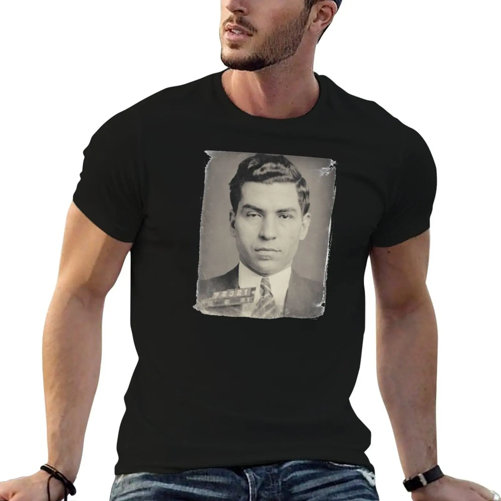 

Lucky Luciano Mug Shot T-Shirt g man t shirts for men man t shirt heavy cotton T-Shirt