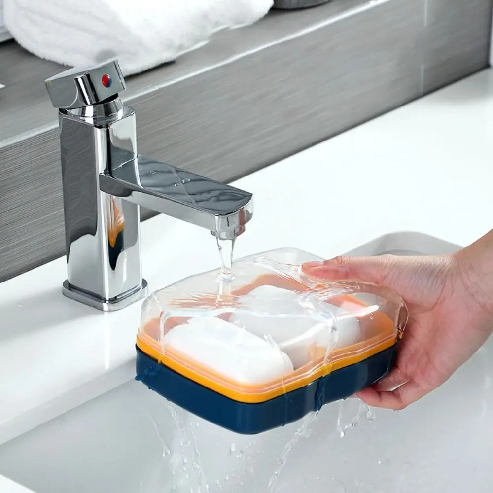Large Capacity Dual Compartment Soap Dish Portable with Drainage Layer Soap Holder Three-layer Design Bathroom Shower