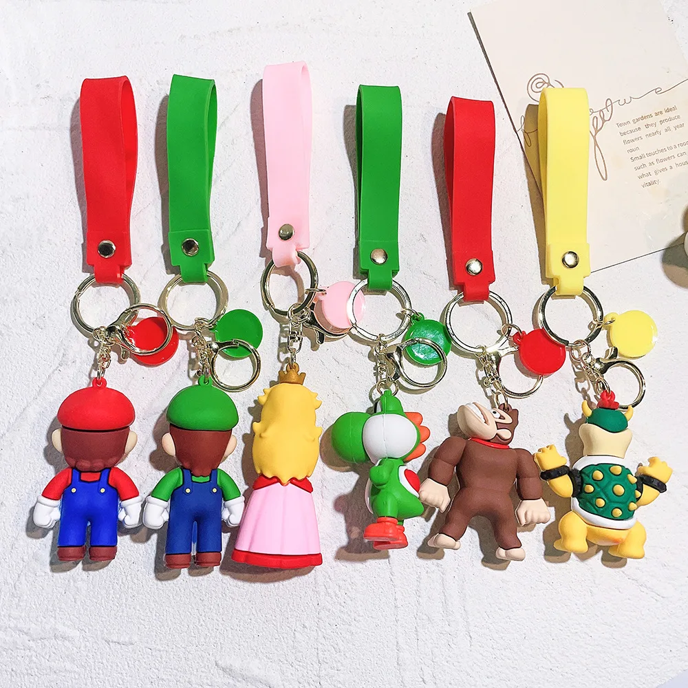 Super Mario Keychain Luigi Yoshi Bowser Action Figure Model PVC Cartoon Bag Ornament Doll Pendant Accessories Keyring Toys Gift