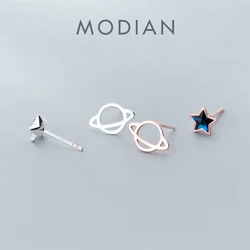 Modian Silver 925 Heart Planet And Stars Stud Earrings for Women 925 Sterling Silver Blue Ctystal Statement Jewelry 2020 New