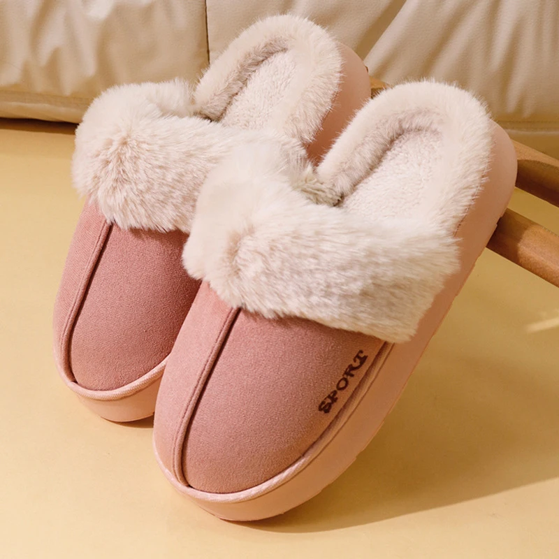 

Unisex Plush Slippers 2026 Winter Thickened Warm House Shoes Woman Comfy Fleece-Lined Anti-Slip Indoor Slides for Women & Men