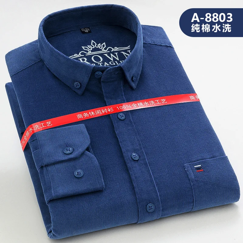 Cotton Corduroy Shirt for Men Plus Size Casual Business Mens Solid Color Long Sleeve Leisure New Dress Top Shirt Clothes Winter