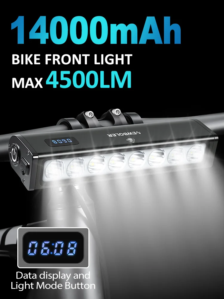 AliExpress NEWBOLER Bicycle Light Front 14000mAh Bike Light 4500Lumen Waterproof Flashlight USB Charging MTB Road Cycling Lamp Accessories